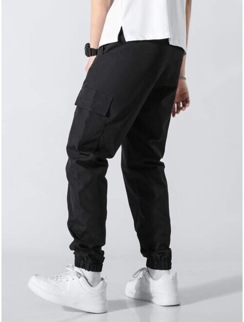 Manfinity Homme Men Flap Pocket Side Drawstring Waist Cargo Pants