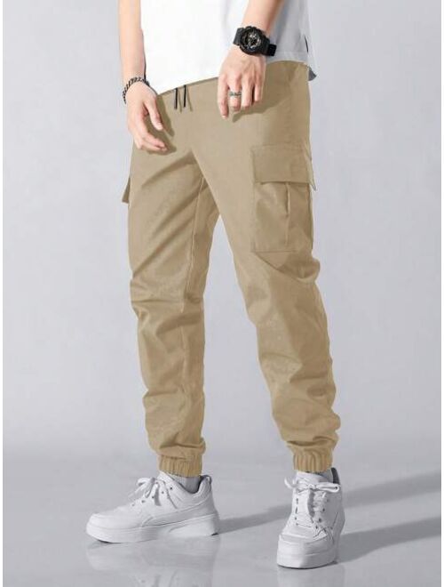 Manfinity Homme Men Flap Pocket Side Drawstring Waist Cargo Pants