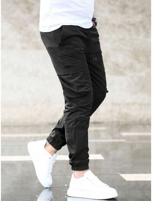 Manfinity Homme Men Flap Pocket Drawstring Waist Cargo Pants