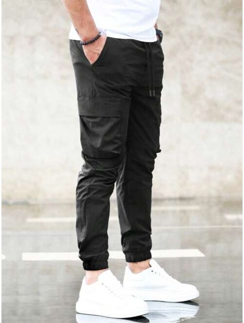 Manfinity Homme Men Flap Pocket Drawstring Waist Cargo Pants