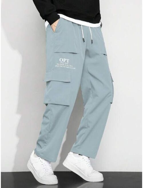 Manfinity Hypemode Men Flap Pocket Side Drawstring Waist Cargo Pants