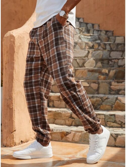 Manfinity Homme Men Cotton Plaid Print Drawstring Waist Pants