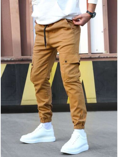 Manfinity Homme Men Flap Pocket Drawstring Waist Cargo Pants