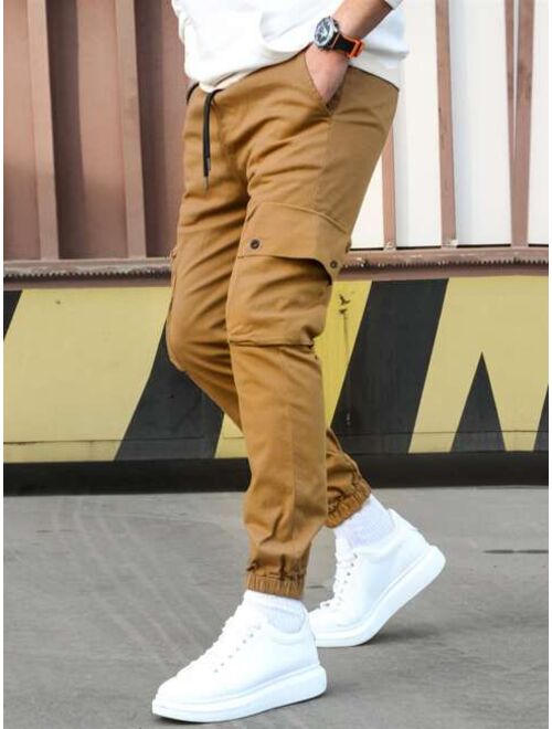 Manfinity Homme Men Flap Pocket Drawstring Waist Cargo Pants