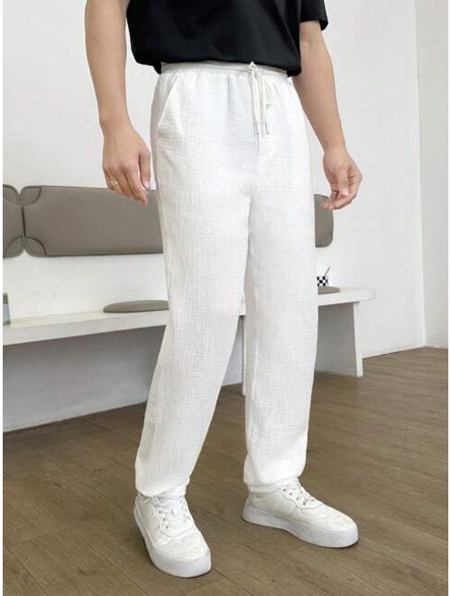 Manfinity Basics Men Cotton Drawstring Waist Slant Pocket Pants