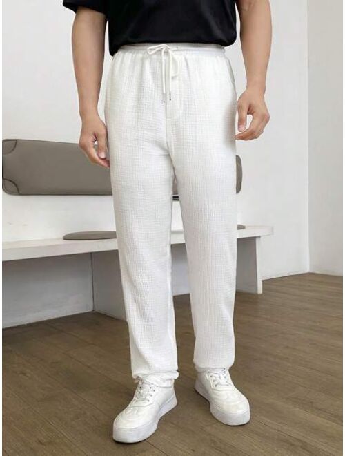 Manfinity Basics Men Cotton Drawstring Waist Slant Pocket Pants