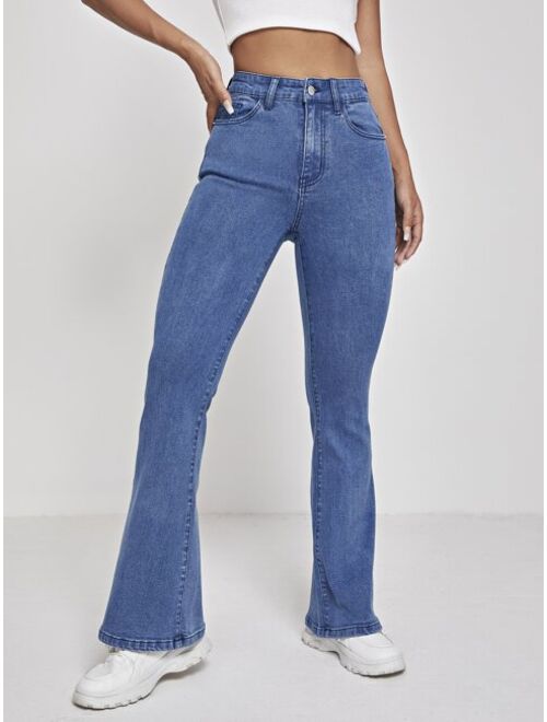 SHEIN PETITE High Waist Flare Leg Jeans