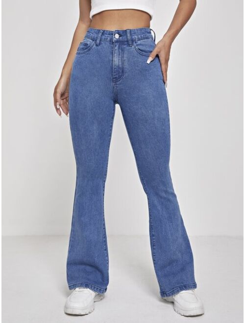 SHEIN PETITE High Waist Flare Leg Jeans