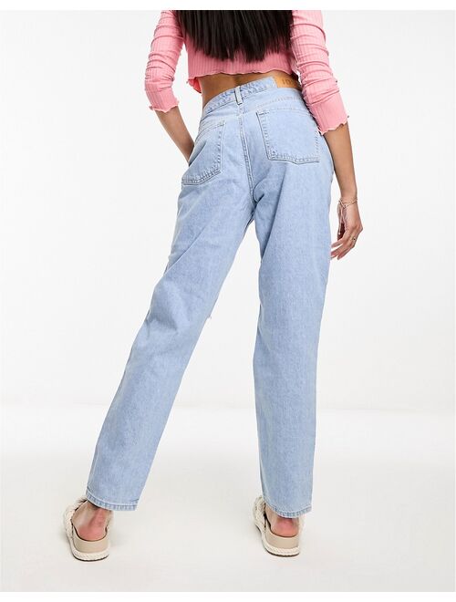 JDY high waisted straight leg distressed jeans in light blue