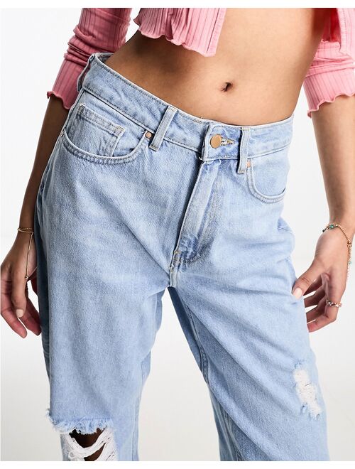 JDY high waisted straight leg distressed jeans in light blue