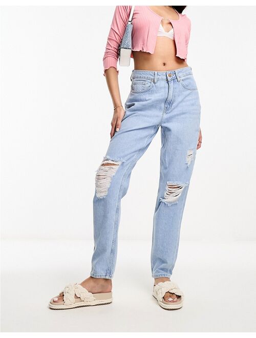 JDY high waisted straight leg distressed jeans in light blue