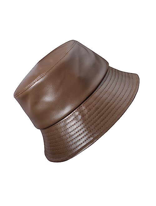 MILAKOO Faux Leather Bucket Hat for Women Wide Brim PU Fishing Hat Punk Gothic Cap