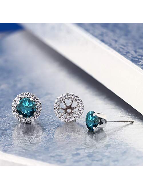 Gem Stone King 1.60 Ct Round Blue SI1-SI2 Diamond 925 Sterling Silver Removable Jacket Stud Earrings