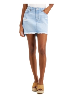 CELEBRITY PINK Juniors' Cotton Ripped Denim Skirt