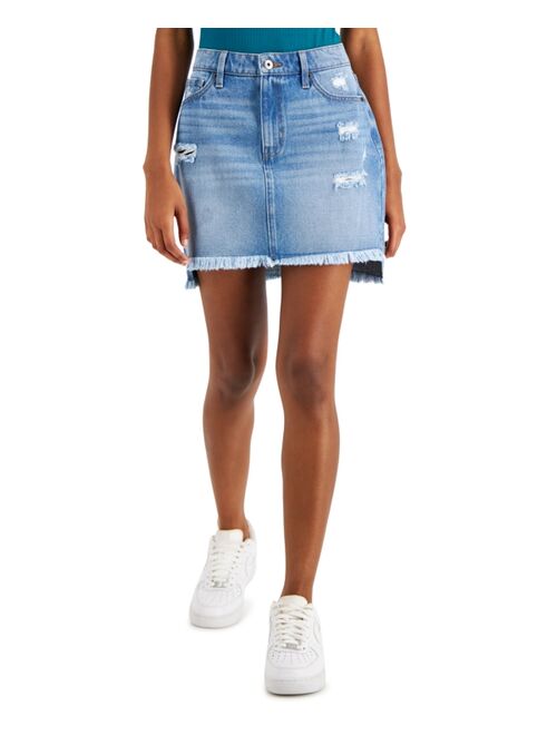 CELEBRITY PINK Juniors' Cotton Ripped Denim Skirt