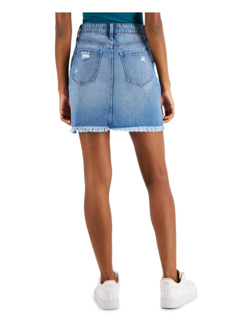 CELEBRITY PINK Juniors' Cotton Ripped Denim Skirt