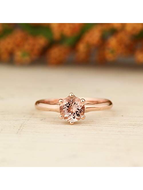 GNGJewel Morganite Collection Natural 6mm Round Moragnite Solitaire Engagement Ring in 10K Rose Gold