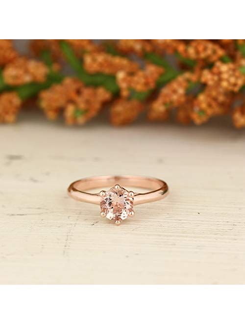 GNGJewel Morganite Collection Natural 6mm Round Moragnite Solitaire Engagement Ring in 10K Rose Gold