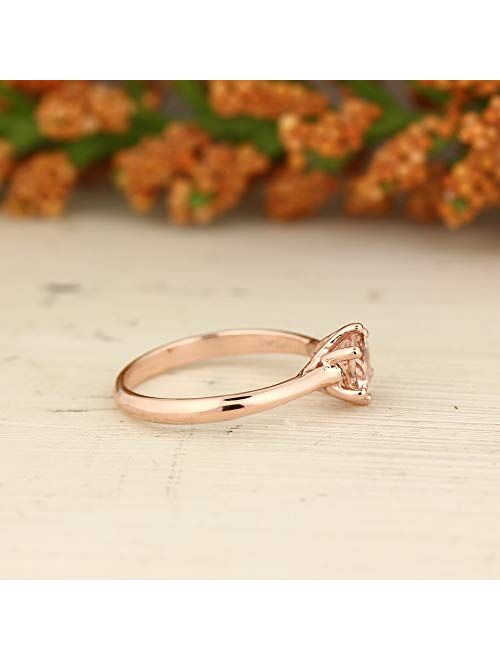 GNGJewel Morganite Collection Natural 6mm Round Moragnite Solitaire Engagement Ring in 10K Rose Gold