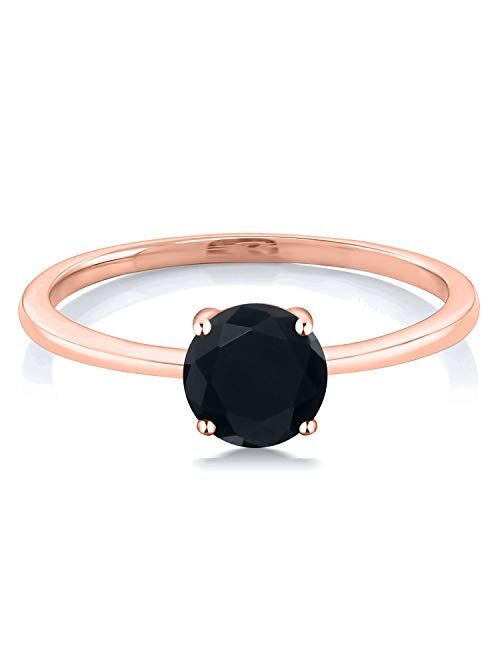 Gem Stone King 10K Rose Gold Black Onyx Solitaire Engagement Ring For Women (0.80 Cttw, Gemstone Birthstone, Available In Size 5, 6, 7, 8, 9)