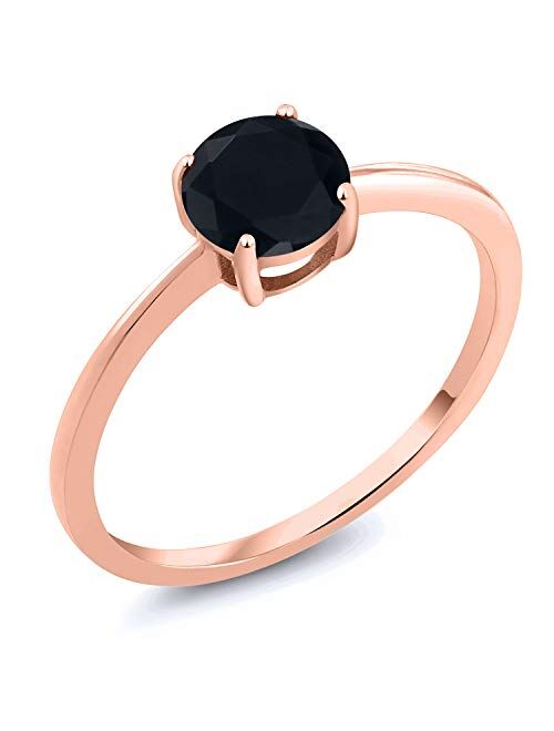 Gem Stone King 10K Rose Gold Black Onyx Solitaire Engagement Ring For Women (0.80 Cttw, Gemstone Birthstone, Available In Size 5, 6, 7, 8, 9)