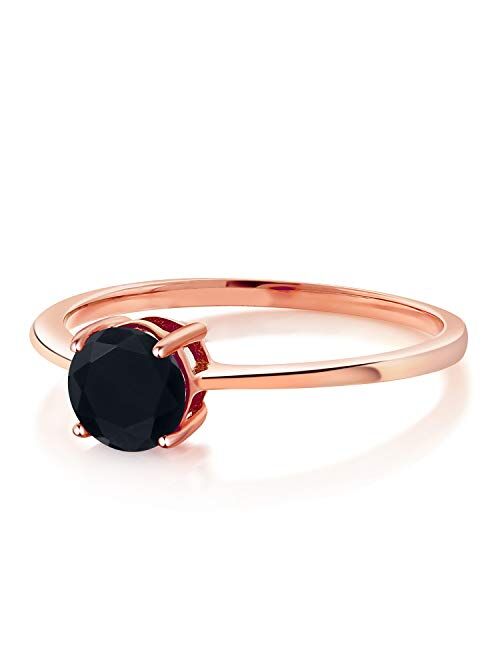 Gem Stone King 10K Rose Gold Black Onyx Solitaire Engagement Ring For Women (0.80 Cttw, Gemstone Birthstone, Available In Size 5, 6, 7, 8, 9)