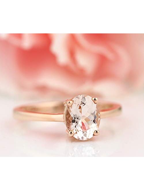 Gngjewel Morganite Collection GNG Natural Morganite Classic Style Solitaire Engagement Ring in 10K Rose Gold