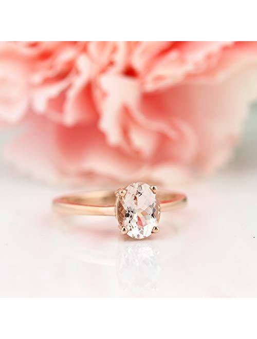 Gngjewel Morganite Collection GNG Natural Morganite Classic Style Solitaire Engagement Ring in 10K Rose Gold