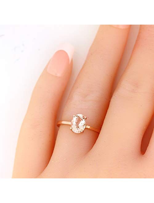 Gngjewel Morganite Collection GNG Natural Morganite Classic Style Solitaire Engagement Ring in 10K Rose Gold