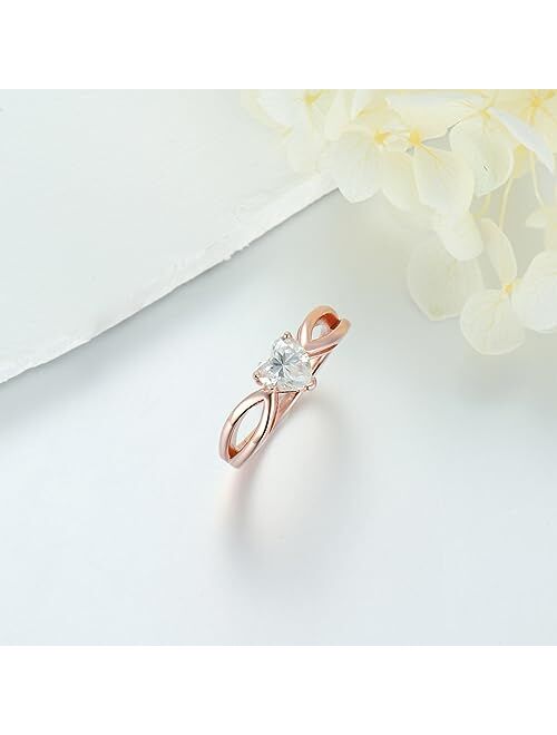 DIYA Rose Gold Moissanite Heart Engagement Rings for Women Sterling Silver Moissanite Diamond Promise Rings Heart Wedding Rings Anniversary Christmas Birthday Jewelry Gif