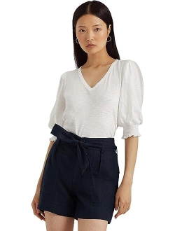 LAUREN Ralph Lauren Cotton Slub Jersey Puff-Sleeve Tee