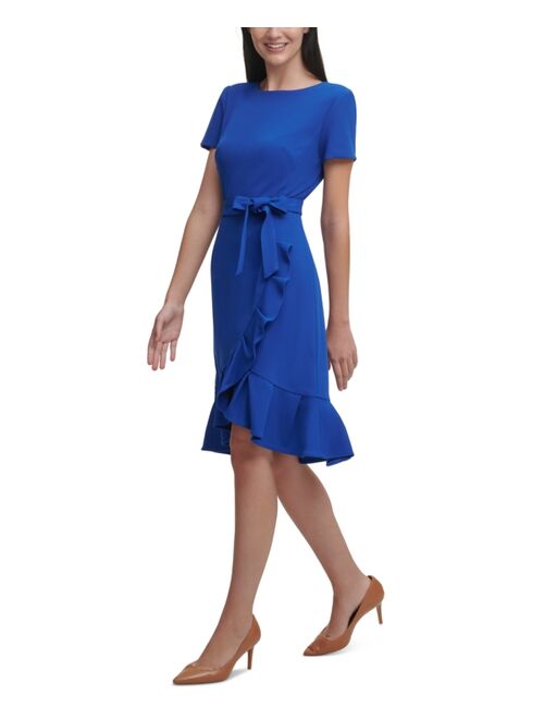 CALVIN KLEIN Ruffled Tulip-Hem Crepe Dress