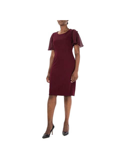 Women's Nina Leonard Jewelneck Flutter Sleeve Sheath Dress