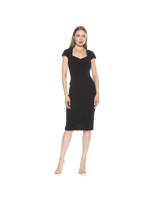 Women's ALEXIA ADMOR Josie Short Sleeve Draped Bodice Sheath Midi Dress