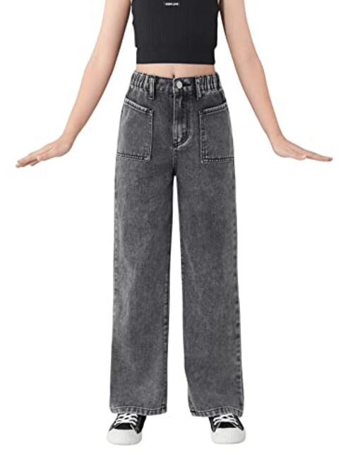 SweatyRocks Teen Girl's High Waisted Straight Leg Ripped Jeans Washed Denim Pants with Pockets