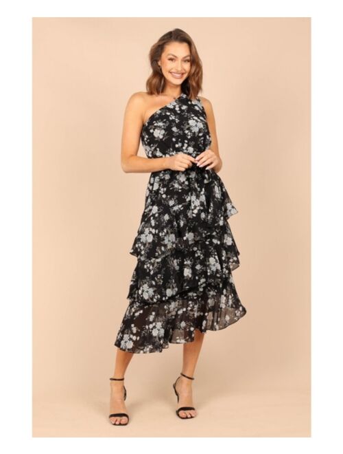 Petal & Pup Petal and Pup Womens Brigette One Shoulder Tiered Midi Dress