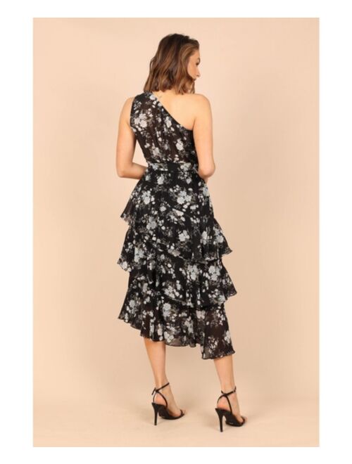 Petal & Pup Petal and Pup Womens Brigette One Shoulder Tiered Midi Dress