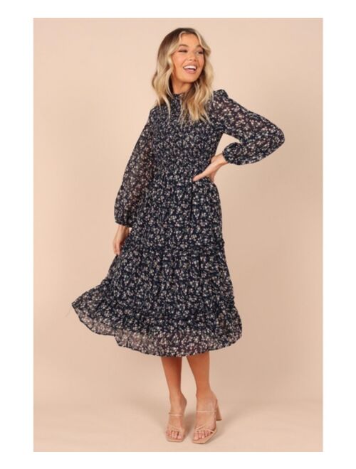 Petal & Pup Petal and Pup Womens Edwina Shirred Frill Long Sleeve Midi Dress