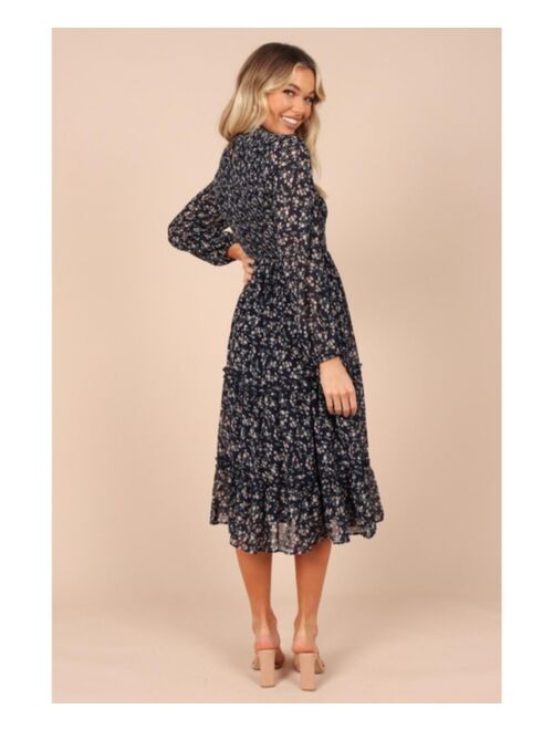 Petal & Pup Petal and Pup Womens Edwina Shirred Frill Long Sleeve Midi Dress