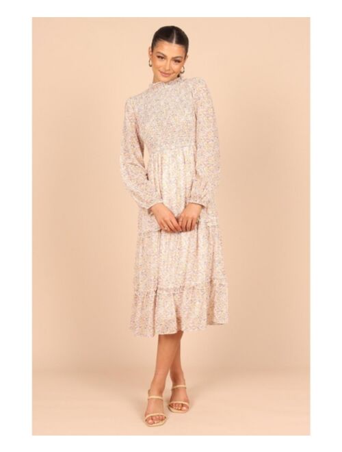 Petal & Pup Petal and Pup Womens Edwina Shirred Frill Long Sleeve Midi Dress