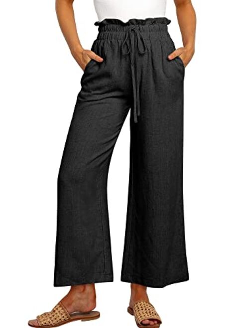 ANRABESS Women's Linen Pants Casual Loose High Waist Drawstring Wide Leg Capri Palazzo Pants Trousers with Pockets