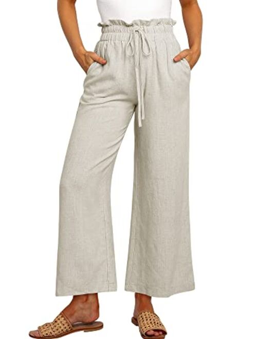 ANRABESS Women's Linen Pants Casual Loose High Waist Drawstring Wide Leg Capri Palazzo Pants Trousers with Pockets