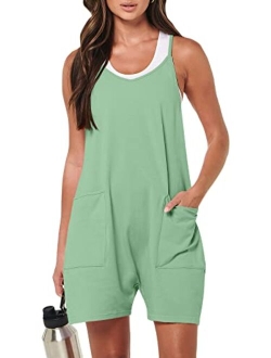 Women's Summer Casual Sleeveless Rompers Loose Spaghetti Strap Shorts Jumpsuit with Pockets