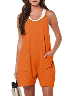 Women's Summer Casual Sleeveless Rompers Loose Spaghetti Strap Shorts Jumpsuit with Pockets