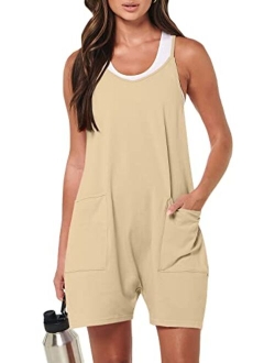 Women's Summer Casual Sleeveless Rompers Loose Spaghetti Strap Shorts Jumpsuit with Pockets