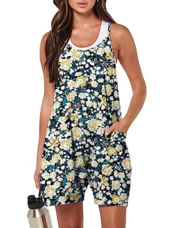 Women's Summer Casual Sleeveless Rompers Loose Spaghetti Strap Shorts Jumpsuit with Pockets
