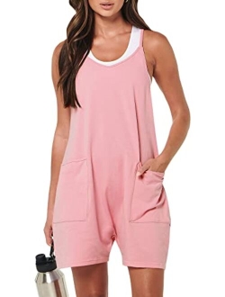 Women's Summer Casual Sleeveless Rompers Loose Spaghetti Strap Shorts Jumpsuit with Pockets