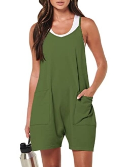 Women's Summer Casual Sleeveless Rompers Loose Spaghetti Strap Shorts Jumpsuit with Pockets