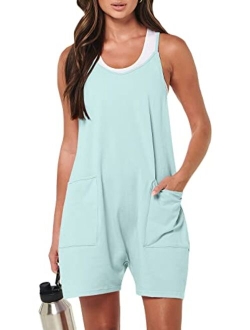 Women's Summer Casual Sleeveless Rompers Loose Spaghetti Strap Shorts Jumpsuit with Pockets