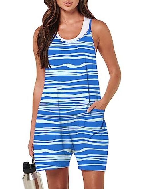 ANRABESS Women's Summer Casual Sleeveless Rompers Loose Spaghetti Strap Shorts Jumpsuit with Pockets